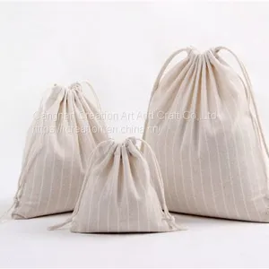 Stripe Cotton Linen Drawstring Candy Storage Bag Eco Gift Pouch thumbnail-2