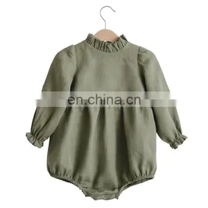 Baby Fashion Clothes Ruffle CollarPrincess Long Sleeve Linen Romper thumbnail-5