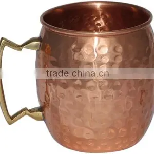Hammered Copper Lemon Water Cup With Brass Handle, Copper Moscow Mule Mug thumbnail-1