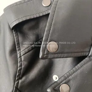Spring/Autumn Women's Washed Eco Leather Motorcycle Biker Jacket thumbnail-2