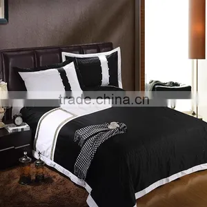 Black and White 100% Cotton Luxury Embroidered Hotel Bedding Set Professional Commercial Bed Linen thumbnail-1