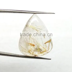 Amazing Loose Rutile Cabochon Pear Gemstone / Yellow Rutile Cabs Stone / Smooth Rutile thumbnail-2