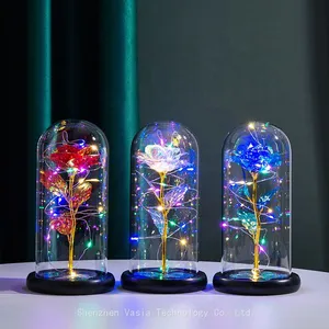 Mother's Valentine's Day Plastic Eternal Galaxy Rose in Glass Dome With LED Lights Wholesale Gift thumbnail-3