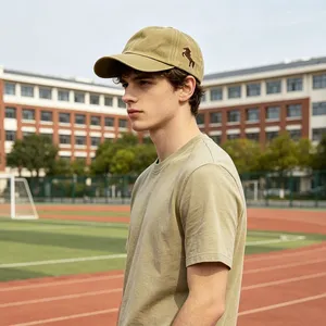 Factory Price Custom 6 Panel Washed Hat Low MOQ Khaki Side Horse Embroidery Sport Cap thumbnail-1