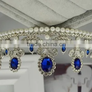 Fashion Crystal Wedding Bride Big Crowns Wholesale Delicate Pearl Crown thumbnail-2