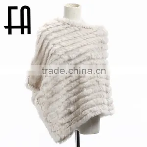 Factory Direct Wholesale Fashion Lady's Rabbit Knitted Fur Poncho thumbnail-1