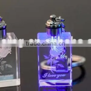 Color Changing 3d Laser Transparent Photo Led Crystal Keychain for Wedding Gifts thumbnail-1