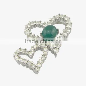 Sterling Silver Big Stone Heart Pendant CZ Inlay Fashion Jewely Pendant thumbnail-1