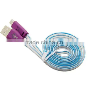 Noodle Flat Smile Face Micro USB Charger Cable With LED Light for Smartphone thumbnail-1
