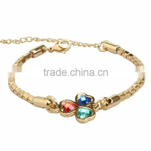 Fancy Jewelry Stainless Steel Gold Chain Zircon Clover Pendant Bracelet for Girls Supplier's Choice thumbnail-3