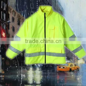 Yellow 300D Oxford High Reflective Waterproof Reversible Safety Raincoat Jacket thumbnail-3
