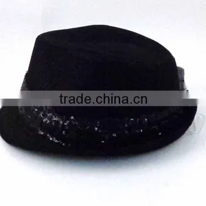 WL-158 100%polyester Funky Cowboy Fedora Cap Hat With Bling-bling Trim thumbnail-1