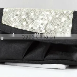Black Satin Cosmetic Bag With Sequins thumbnail-1