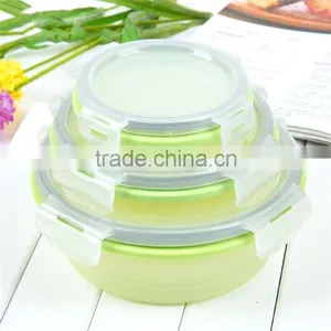 Round Shape Silicone Collapsible Lunch Box With Plastic Lid, Food Grade Customized Custom Silicone Collapsible Lunch Box thumbnail-1