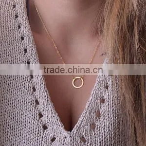 Geometric Tiny Mini Size Open Circle Round Disc Pendant Necklace thumbnail-2