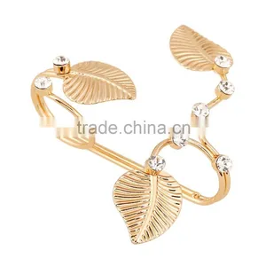 Elegant Gold Linked Leaf Ring Two Fingers Joint Ring Sets Chain Ring For Women thumbnail-2