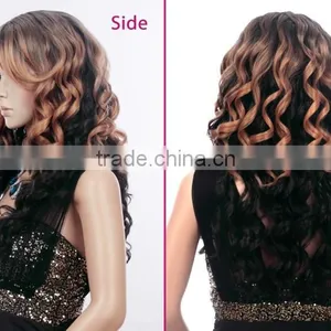 China Supplier Cheap Brown Kinky High Density Synthetic Ombre Curly Wigs thumbnail-3