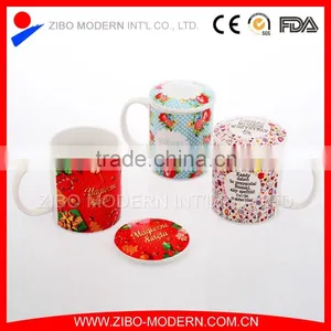 High Quality White Ceramic Coffee Mug With Print and Lid thumbnail-1