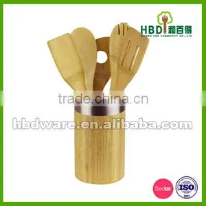 Bamboo Kitchen Utensils, Kitchen Cooking Utensils With Holder Set thumbnail-1