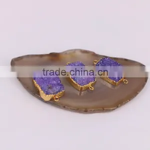 White AB / Purple / Black Druzy Quartz Stone Connector Beads, Rectangle Shape Gold Plated Crystal Drusy Gem Stone Beads thumbnail-5