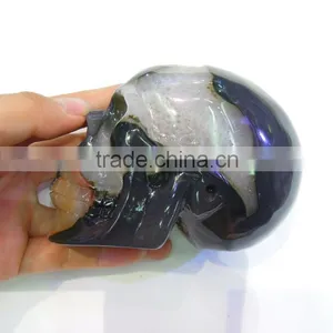 Natural Hand Carved Stone Agate Skull Buy Agate Geode Skull Gift for Women thumbnail-3