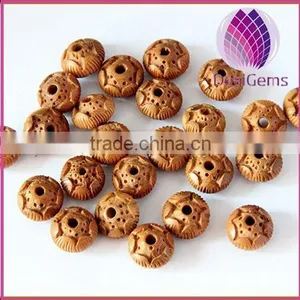 10x14mm Lotus Flower Buddha Wood Round Beads for Bracelet Making thumbnail-1