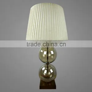 Antique Brass Plated Metal Base And Glass Ball Body With Fabric Lampshade Study Table Lamp Bedside Table Lamp Vintage Style thumbnail-1