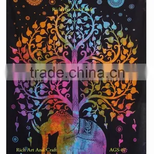 Indian Elephant Tree of Life Tapestry Wall Hanging Cotton Twin Bedspread Wholesale Indian Tapestries thumbnail-3