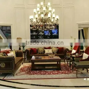 Vintage Royal Style Castle Sofa Luxury Button Tufted Leather Sofa Set Imperial Noble Wood Carved Living Room Sofa Set thumbnail-1