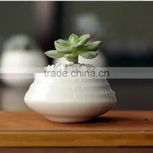 Attractive Desktop Decor Mini White Glazed Ceramic Planters thumbnail-1