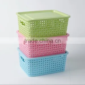 Vivinature Plastic Rattan Storage Basket With Cover thumbnail-1