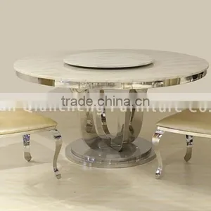 Marble Round Dining Table for 6 People With Lazy Susan Hotel Furniture thumbnail-5