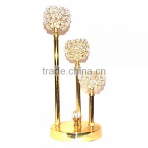 Gold Plated 3 Lights Crystal Ball Candle Holder thumbnail-1