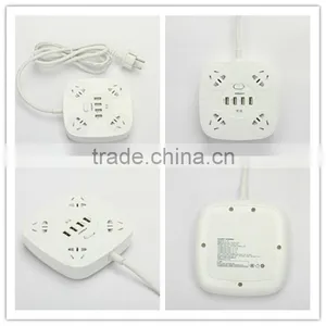 Pisen 1.8m 6ft Cable 4 Outles Power Strip With 1A 1A 2.4 A 2.4A 4 USB Charger thumbnail-1