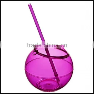580ml Purple Plastic Party Beaker Tumbler & Straw Cups Cocktail Juice Cup Ball Bowl thumbnail-2