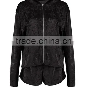 Velvet Jackets Velour Short And Hoodie Jackets Set, Wholesale Designer Clothing thumbnail-6
