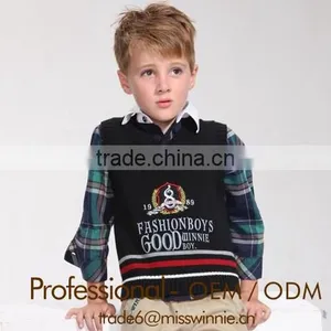 Kids School Uniform Cotton Sweat Vest,boys Print and Embroidery V-neck Sweater Vest, thumbnail-1