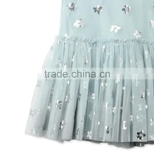 Printed Metallic Flowers Girl Tulle Party Dress Kids Frocks Neck Designs Childern Frock Model HSd5178 thumbnail-5