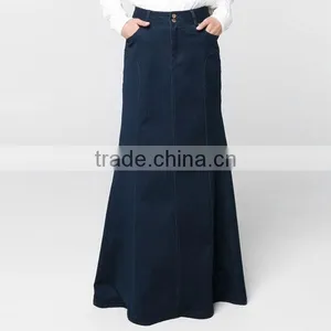 Top Quality Dark Blue Cotton Blue Color Girls Soft Denim Long Skirt thumbnail-2