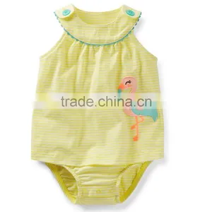 Sleeveless Dress With Built-in Bodysuit 100% Cotton Stripe Rompers for Kids 1-piece Outfit thumbnail-1