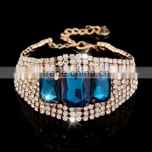 Luxury Zircon WeddingJewelry for Bride Full Cupchain Crystals Cuff Bracelet Hign End Bride Bracelet Jewelry thumbnail-5
