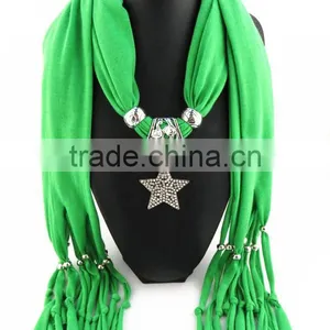 Solid Red Rhinstone Star Pendant Jewelry Scarves DIY Design Long Wrap Necklace Scarves 2016 Jewelry Scarves for Christmas Gift thumbnail-3