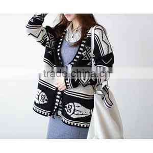 Spring Smiles Spring and Autumn Wear New Arrival Britpop Contrast Color Loose Thick Knit Sweater Women Coat thumbnail-2