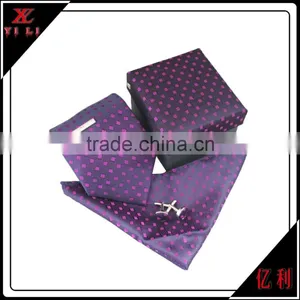 Custom Made Polyester Woven Logo Necktie Cufflink Clip Gift Set thumbnail-4