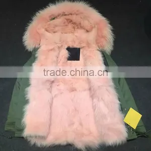Myfur Peach Pink Detachable Fox Fur Lining Real Raccoon Fur Hood Parka thumbnail-2