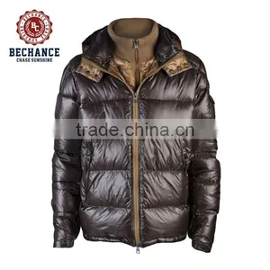 AD6508 Men Rib Stand Collar Hooded Shiny Padded Jacket thumbnail-1