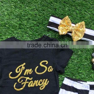 Girls Summer Outfits Baby Girls Boutique Clothing Girls I'm so Fancy Otufits Stripe Capri Pants Sets With Accessories thumbnail-2
