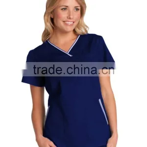Navy Scrub Top With Contrast Rib Binding thumbnail-1