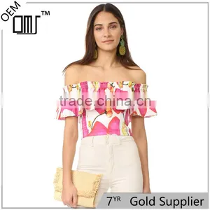2017 Summer off Shoulder Bold Floral Print Flounce Best Blouses thumbnail-1