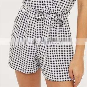White Cut Away Slit Back Plaid Print Romper Playsuit thumbnail-3